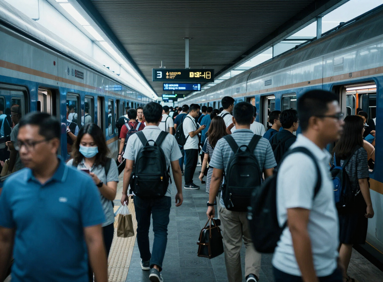 Penumpang di peron kereta komuter Jakarta